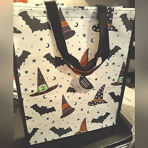 Witch is Batty Tote Bag NEW Witch Hat Bat Print.Strong Sturdy Bag.Save Earth NWT